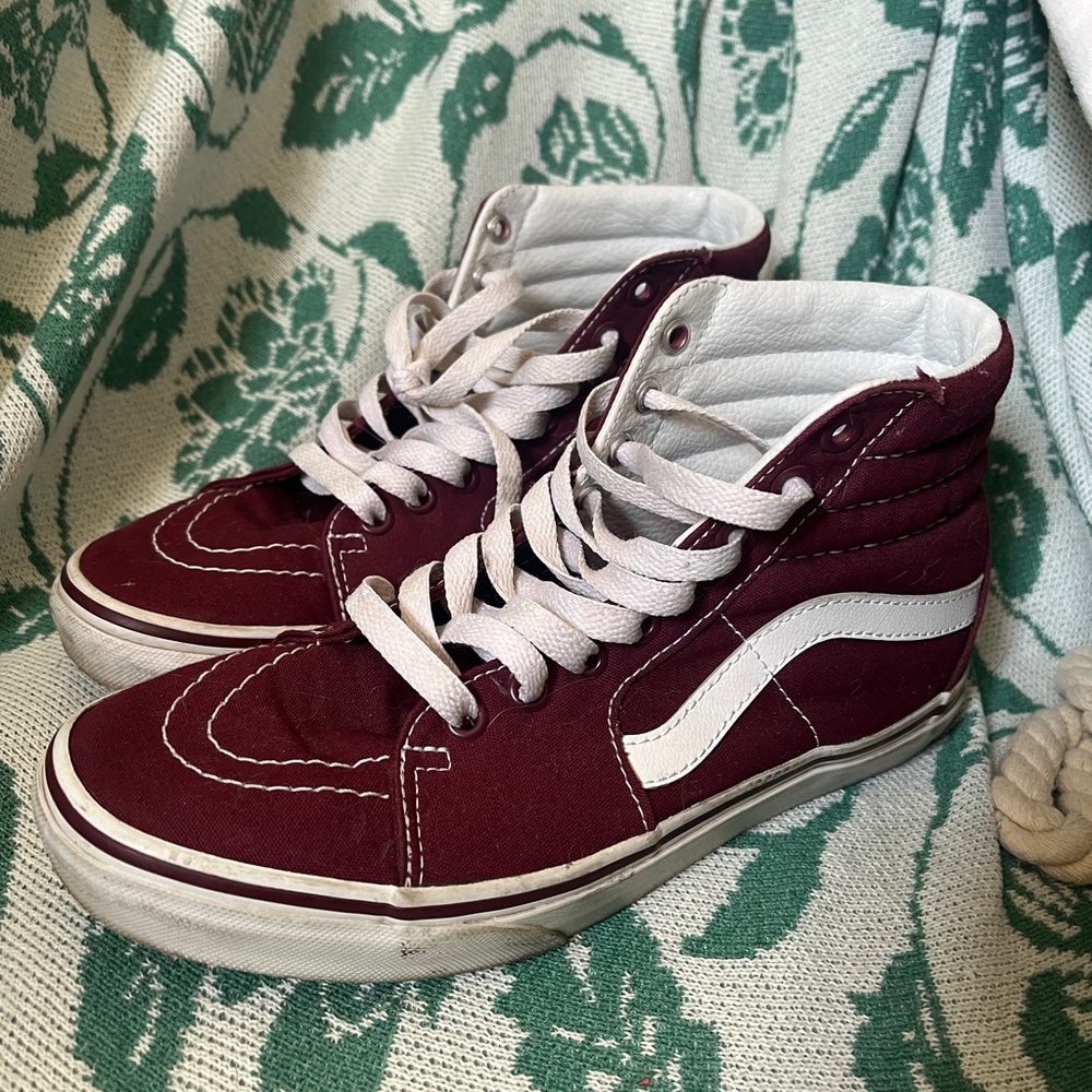 Vans Burgundy and White Sk8 Hi